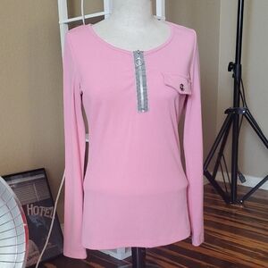 Stylish Pink Long Sleeve Top with Button Detail